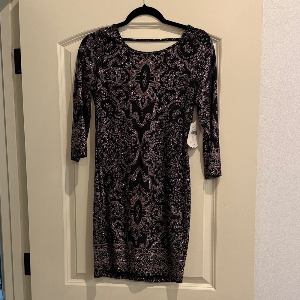 Altar'd State Black Dress with Pink Paisley Motif